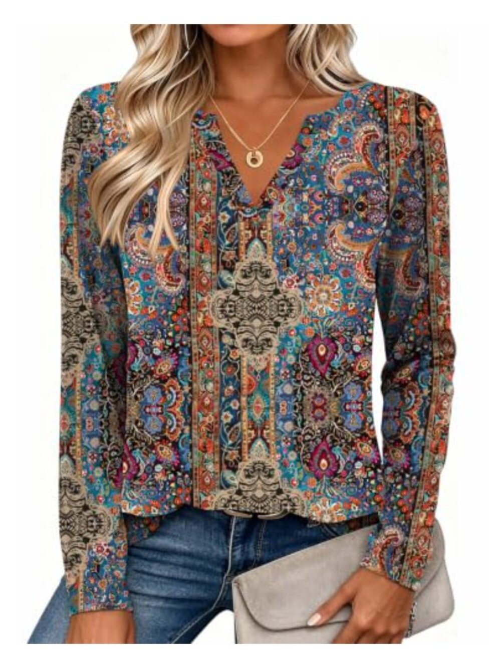 Zeagoo Long Sleeve V Neck Tunic Top Polyester Spandex Casual